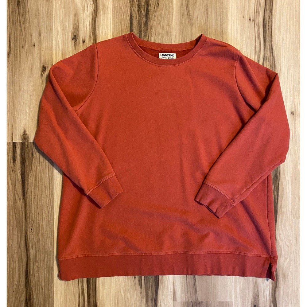 Lands End Serious Sweats Burnt Orange Red Crewneck Sweatshirt Womens 1X 16W-18W